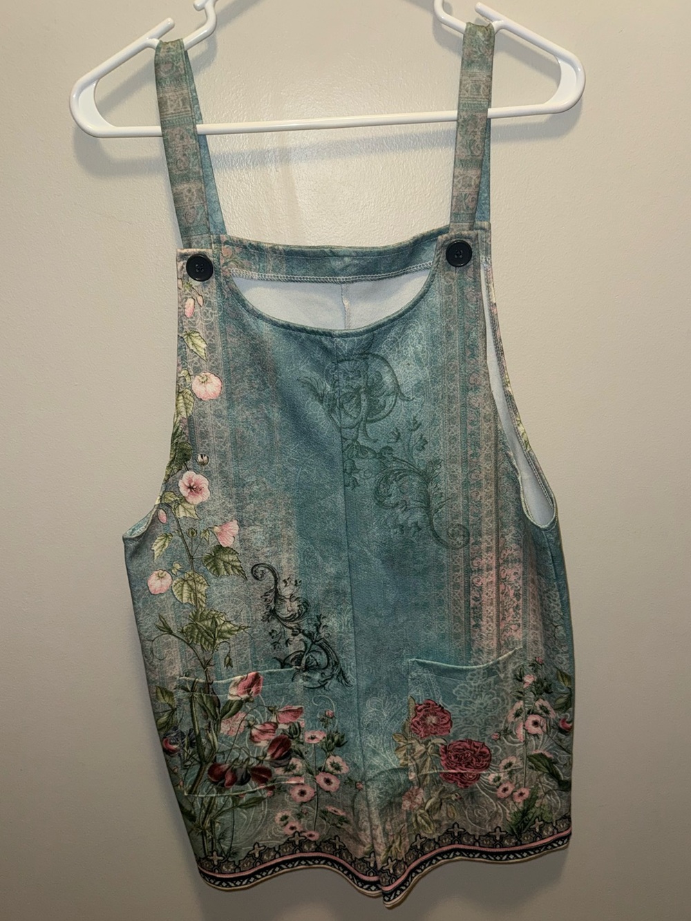 Floral Teal Printed Romper Jumpsuit with Pocket Detail